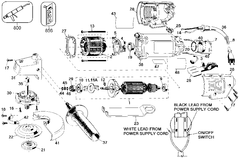 Exploded Diagram A Diagram and Parts List for 6247-04 Type 100 Black and Decker Angle Grinder